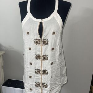 NWT  Lucky Brand Womens Medium Shirt Embroidered Peasant Boho Chic Tank Top